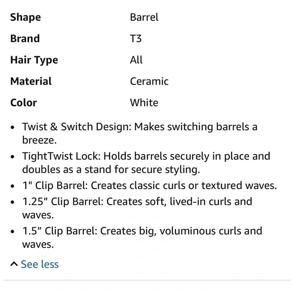 T3 White Curling Iron Set 1 inch, 1.25 inch 1.5 inch interchangeable - Picture 2 of 3